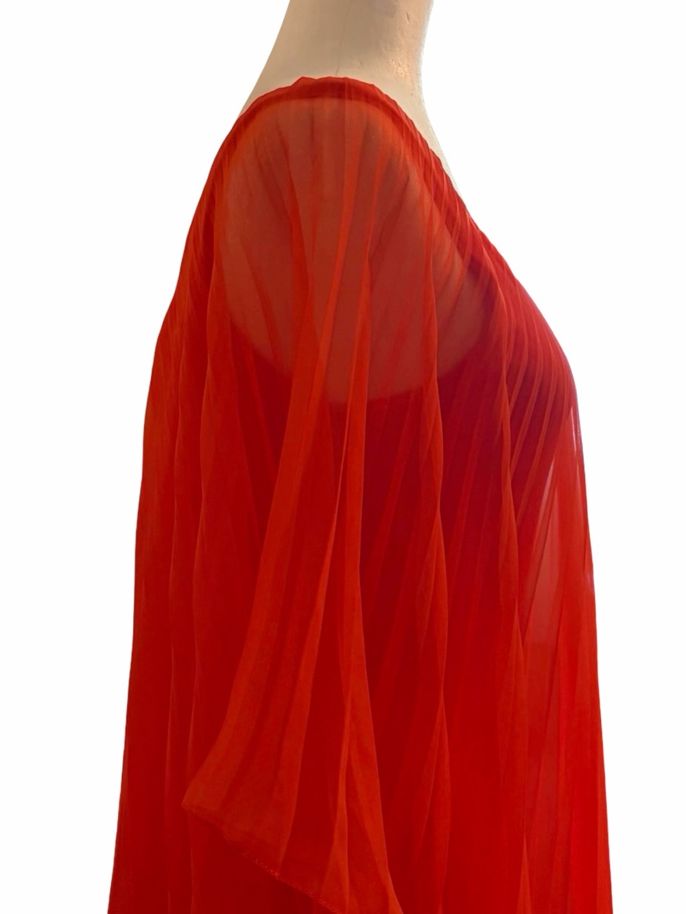 Vintage | Bright Orange Red Pleated Chiffon Goddess Dress - Picture 10 of 16